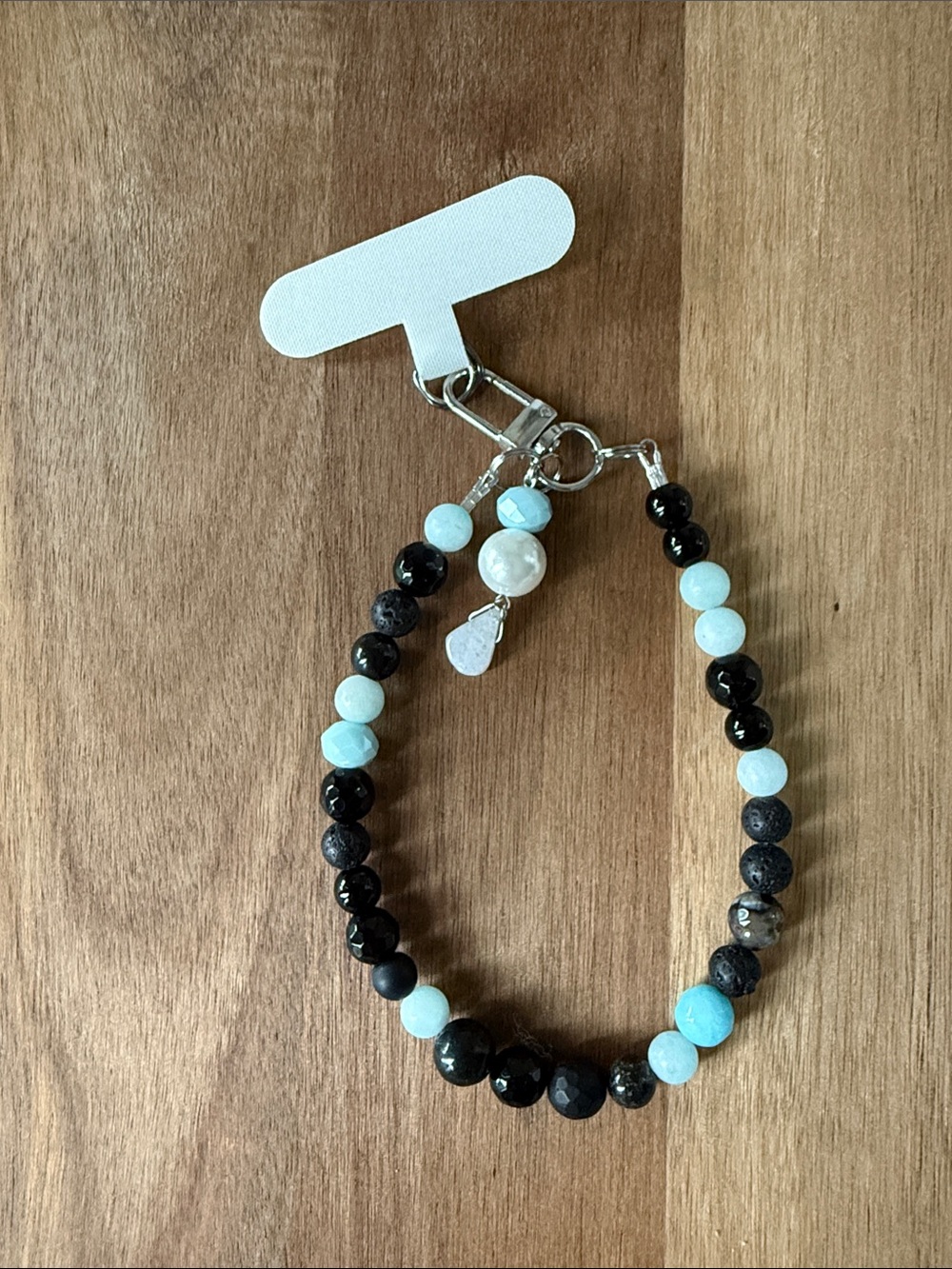 ⭐️ 126. Handmade REAL STONE -Night SLV- phone strap bracelet clip on